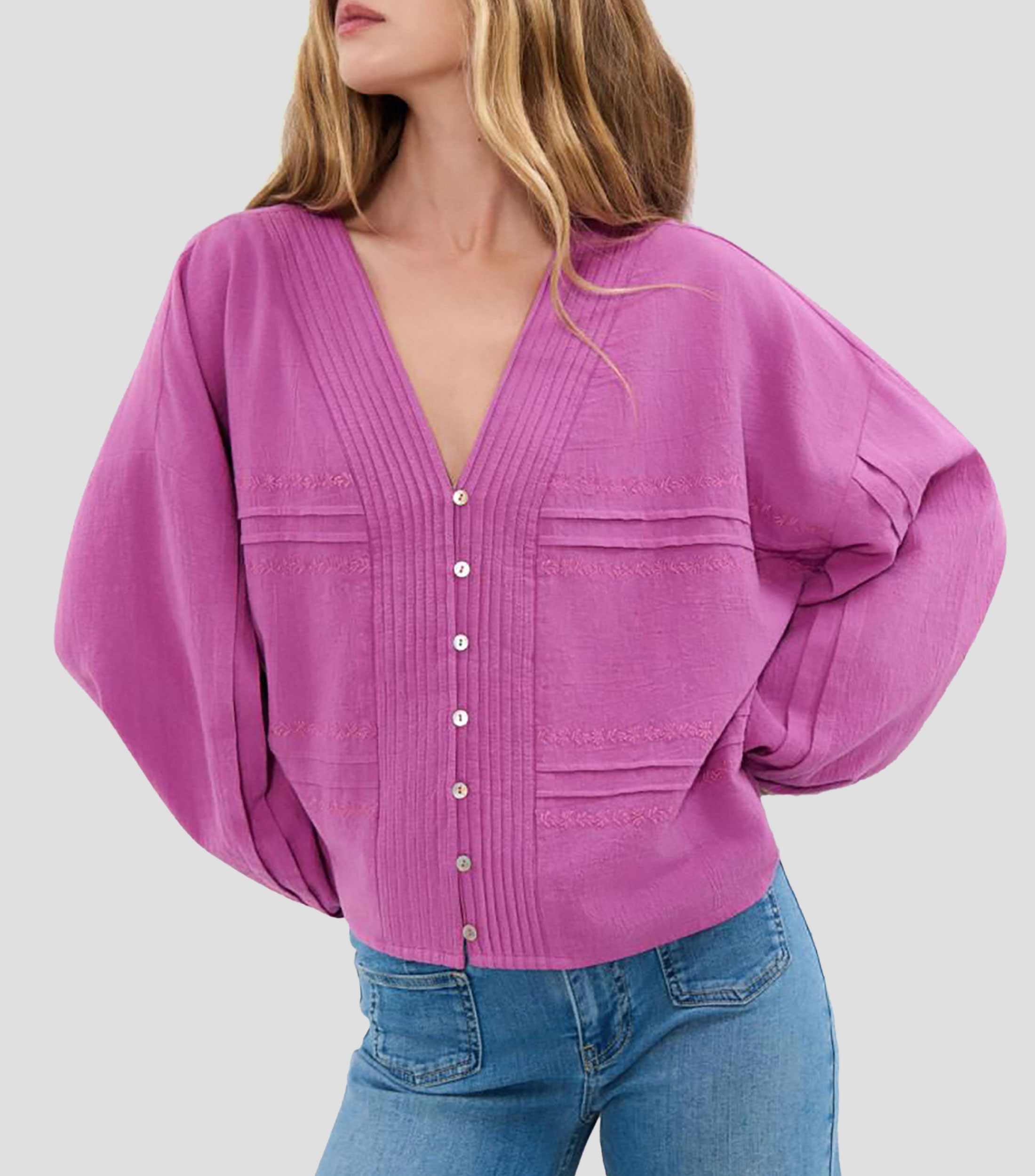 Blusa lisa manga larga Mujer